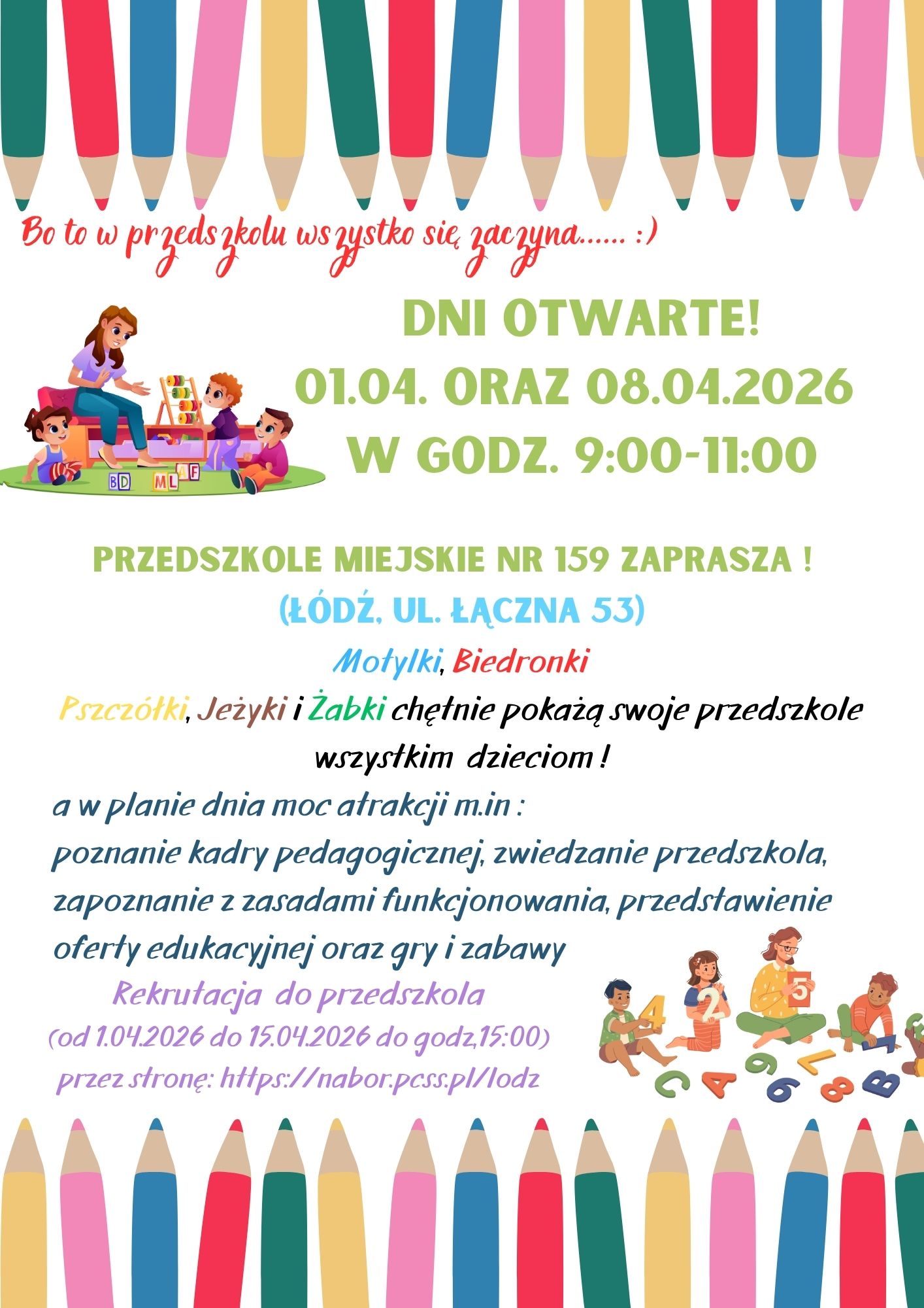 Zdjęcie przedstawiające informacje o dniach otwartych w Przedszkolu Miejskim nr 159 w Łodzi